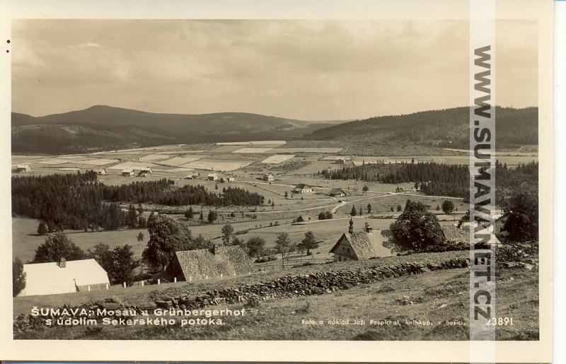 Mosau (Mechov), 865 m n.m.
Přibližně 2 km od Srní směrem na Prášily se nachází stará, původně dřevařská osada Mosau.
